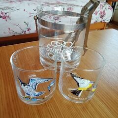 サントリー鳥のグラスと氷入れ　昭和レトロの画像