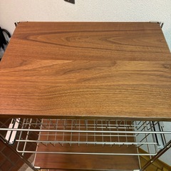 無印 ステンレス ユニットシェルフ 中　ウォールナット  バスケット付き 高さ120cm 　の画像