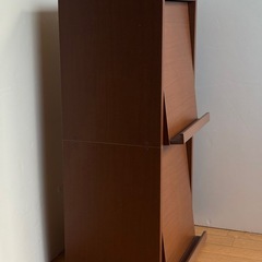 フラップラック マガジンラック 収納 ダークブラウン 木製 キャビネット 2段の画像