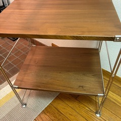 無印 ステンレス ユニットシェルフ 中　ウォールナット  バスケット付き 高さ120cm 　の画像