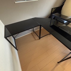 パソコンデスク デスク 幅160cm L字 L字型 デスク 机 つくえ ワークデスク PCデスク オフィスデスク ガラスデスク 学習机  の画像