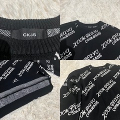 【cook jeans】美品/薄手ニット/ブラック /総柄/アクリル/秋冬服の画像