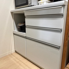 【12/20以降引き取り】大型レンジボード／100×205×50／湿気ガード天板・コンセント2系統・スライドテーブルの画像