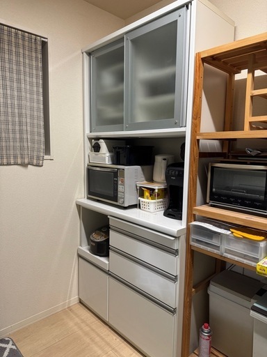 【12/20以降引き取り】大型レンジボード／100×205×50／湿気ガード天板・コンセント2系統・スライドテーブル