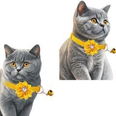 猫ちゃんフラワー首輪（新品）イエローの画像