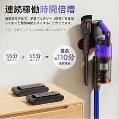 コードレス掃除機 55分連続稼働 グリーンLED 自立式 新品 75kPa強力吸引力の画像