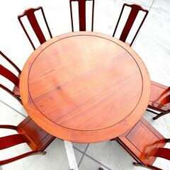 【高級】円卓/ダイニングセット/8人用/回転テーブル付き/花梨/木製/大型家具/直径154cm【ガラス天板付き】中華料理店/E1EX0307の画像