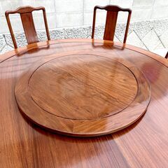 【高級】円卓/ダイニングセット/8人用/回転テーブル付き/花梨/木製/大型家具/直径154cm【ガラス天板付き】中華料理店/E1EX0307の画像
