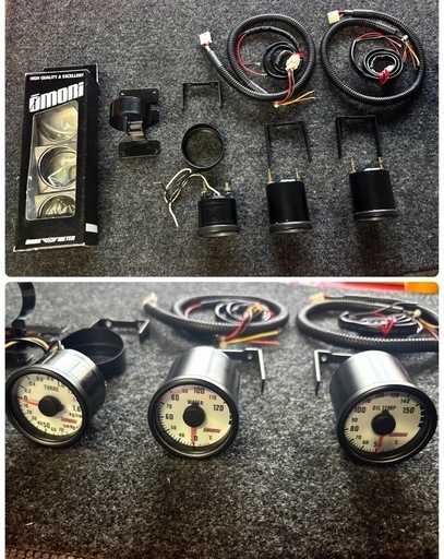 極美！当時物　希少　オオモリ　OMORI 45φ 3連メーター&3連ホルダー　 ブースト計　水温計　油温計