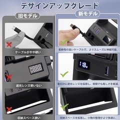 新品未開封 【新モデル】 三菱 新型デリカD5 電源増設ユニット シガーソケット 急速充電 ロール式Type-Cケーブル×1 Type-C PDボート×1 QC3.0 USBポート×1 増設ソケット 分配器 DELICA D:5 専用 カスタムパーツ MITSUBISHI ミツビシ デリカD:5 アクセサリー 電圧計&ライト&取扱説明書付き ABS素材 ブラック 1PCS （ロール式Type-Cケーブル85cm伸縮可能）の画像