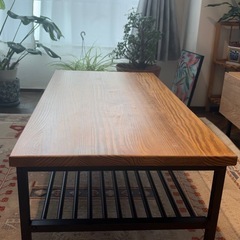 天然木 ×アイアン　ヴィンテージ風センターテーブルの画像