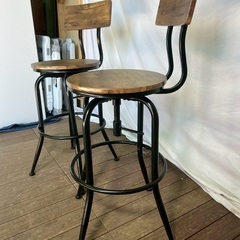 【A143】アンティーク カウンターチェア 回転、昇降式 2点セット 北欧風の画像