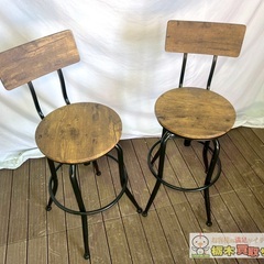【A143】アンティーク カウンターチェア 回転、昇降式 2点セット 北欧風の画像