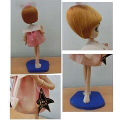 当時物 昭和レトロ スタードール2体セット 台に割れあり ポーズ人形 女の子人形 ワンピース ベレー帽 リボン 札幌 西野店の画像