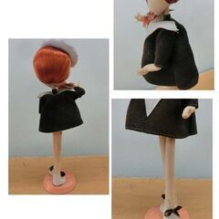 当時物 昭和レトロ スタードール2体セット 台に割れあり ポーズ人形 女の子人形 ワンピース ベレー帽 リボン 札幌 西野店の画像