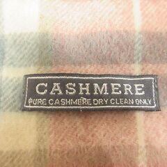 ( E-51 )カシミヤマフラー ピンク系 チェック柄 カシミア フリンジ グレー ふわふわ 中古の画像