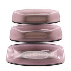 ss7974　葡萄色の食器 3個セット 平皿　湯飲み　おしぼりトレー付き たち吉 魚皿 ゆのみ 小ぶり 紫 無地 ころんとした ぶどう色 パープル お茶 お菓子 おもてなし 長角皿 中古の画像