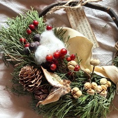 玄関ドアにも。クリスマスのミニリースの画像