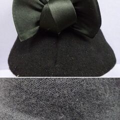( E-52 )SUN HILLS CO.,LTD 帽子 クロッシェ ピュアカシミヤ１００％ レディース ブラック 黒 リボン 中古の画像