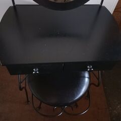 コンパクト ドレッサー ミラー付き 椅子セット 黒 スチールフレームの画像