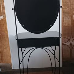 コンパクト ドレッサー ミラー付き 椅子セット 黒 スチールフレームの画像