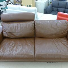 中古　無印良品 　ワイド2人掛けソファー 本革ブラウン ヘッド付 公田店の画像