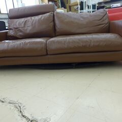 中古　無印良品 　ワイド2人掛けソファー 本革ブラウン ヘッド付 公田店の画像