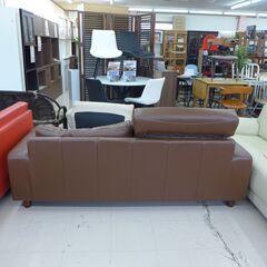 中古　無印良品 　ワイド2人掛けソファー 本革ブラウン ヘッド付 公田店の画像