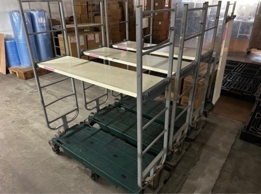 【10台あり】6輪台車 KAWAJUN ネスティングタイプ 中間棚付き