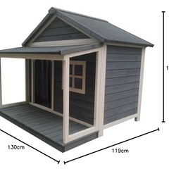 【ALLFORWAN’sLIFE】 ドッグハウス ホームタウンドッグハウス テラス付き サイズ外寸 幅130cm x 奥行119cm x 高さ109cm 超大型犬用 犬小屋 屋外用 大型犬 中型犬 屋外 防寒 防風 通気性 背面ドア付きの画像