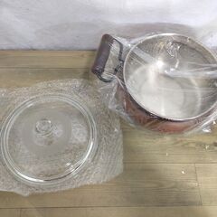 △ 杉山金属 純銅木柄ジャンボカレーポット カレーポット  両手鍋 銅製鍋 銅製品 21cm ガラス蓋付き 未使用品の画像