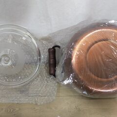 △ 杉山金属 純銅木柄ジャンボカレーポット カレーポット  両手鍋 銅製鍋 銅製品 21cm ガラス蓋付き 未使用品の画像