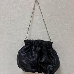 eur 3 ビジュー付き黒サテンパーティーバッグ S_102の画像