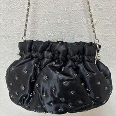 eur 3 ビジュー付き黒サテンパーティーバッグ S_102の画像