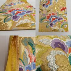 袋帯 正絹 寿栄中唐花華紋 辛子色ｘ金色x多色 カラフル 金糸 六通柄 フォーマル 礼装 長さ432cm【中古】 【キモノオフ野々市若松店】の画像