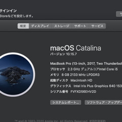 MacBook Pro（13インチ,2017,Thundeabolt 3ポート x 2）256GB/8GB〈MPXU2J/A〉④の画像