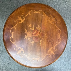 中古　ヴィンテージ　木製　サイドテーブル　オケージョナルテーブル　丸型　飾り台　花柄の画像