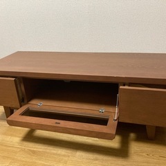 ブラウン木製テレビ台 120cm アクリル窓引き戸付き（テレビボード）の画像