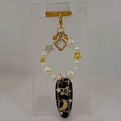 星と月のチャーム付きパールキーホルダー SH_117の画像