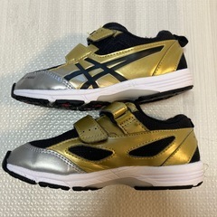 【美品】18.5cm アシックス　トップスピード　ゴールドブラックの画像