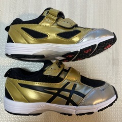 【美品】18.5cm アシックス　トップスピード　ゴールドブラックの画像