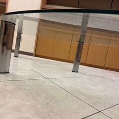 直径195cm×100cm 厚み1.1cm 高さ37cm ガラステーブル 大サイズ ローテーブル 楕円 直接引取限定の画像