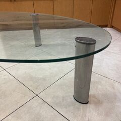 直径195cm×100cm 厚み1.1cm 高さ37cm ガラステーブル 大サイズ ローテーブル 楕円 直接引取限定の画像