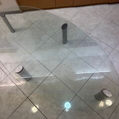 直径195cm×100cm 厚み1.1cm 高さ37cm ガラステーブル 大サイズ ローテーブル 楕円 直接引取限定の画像