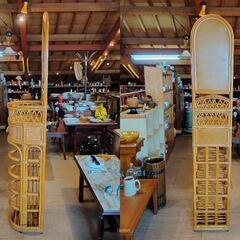 レトロ ラタン スリッパラック ミラー・引き出し付き 玄関収納 籐家具　/TJ-2662 2Fの画像