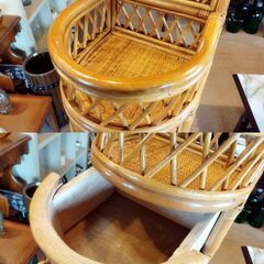 レトロ ラタン スリッパラック ミラー・引き出し付き 玄関収納 籐家具　/TJ-2662 2Fの画像