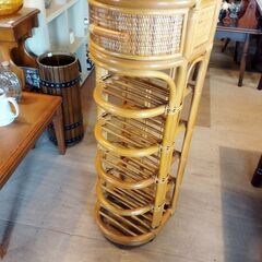 レトロ ラタン スリッパラック ミラー・引き出し付き 玄関収納 籐家具　/TJ-2662 2Fの画像