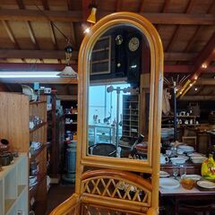 レトロ ラタン スリッパラック ミラー・引き出し付き 玄関収納 籐家具　/TJ-2662 2Fの画像