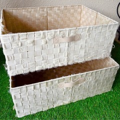 🌈✨【無料】ストラップバスケット＊ライトブラウン  たっぷり入る！大きめバスケット収納《2点セット》🎁💛 使い勝手バツグン♪お部屋が一気に整う“万能収納”です！の画像