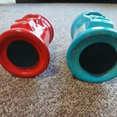 郵便ポスト型の小さな貯金箱(陶器)赤と青の2個セット（中古）の画像